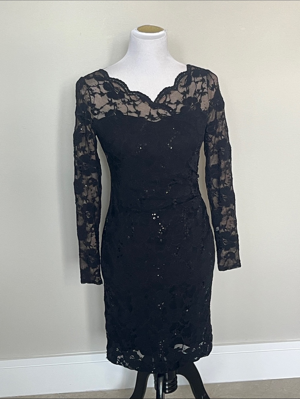 Ralph Lauren Black Lace Long-Sleeve Sheath Dress